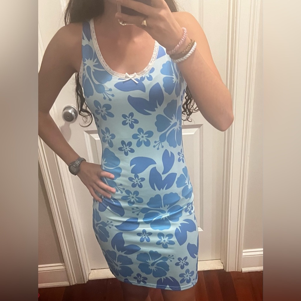Blue Y2K Hibiscus Dress
